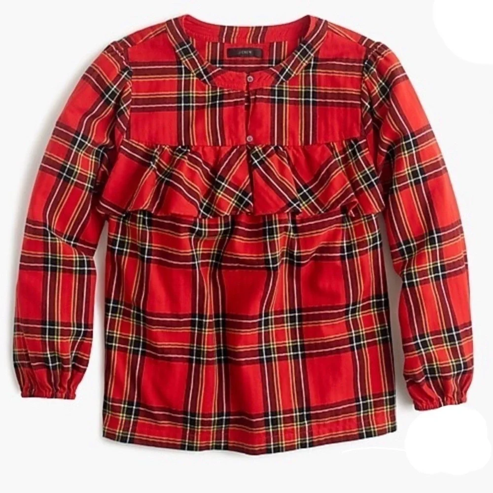 J. Crew Plaid Ruffled Top in Festival Red Small - Picture 2 of 12